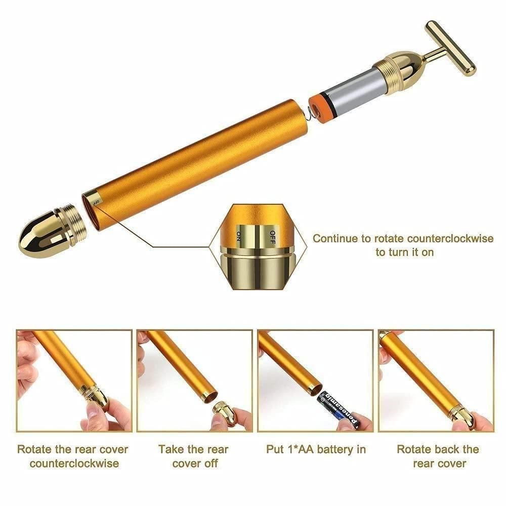 ✨ 24K Gold Energy Beauty Bar ⚡ Electric Facial Massage Roller | Skin Lifting & Glow Wand 💆‍♀️