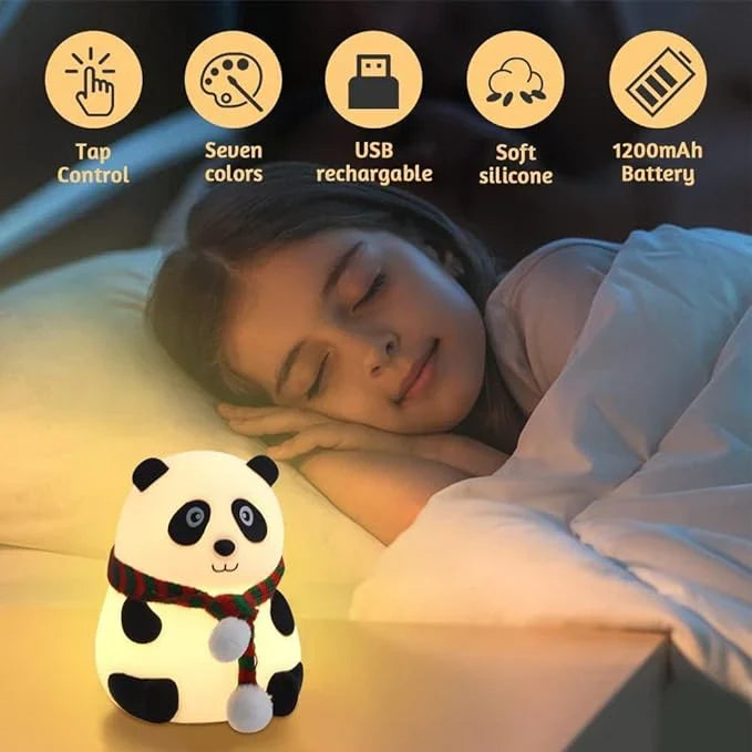 Cute Panda Night Lamp – 7 Color Touch Control, USB Rechargeable Silicone Light | Kid-Friendly | Cute Bedroom Light & Birthday Gift | THEONE GEM STORE