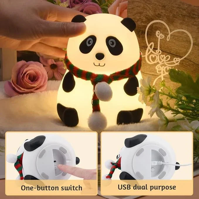 Cute Panda Night Lamp – 7 Color Touch Control, USB Rechargeable Silicone Light | Kid-Friendly | Cute Bedroom Light & Birthday Gift | THEONE GEM STORE