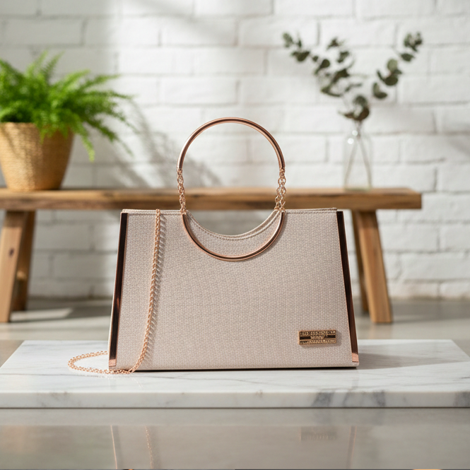 The Flora Luxe 3D Embossed Satchel, Ethereal Embossed Handle Bag, Traditional Embossed Handbag - Beige